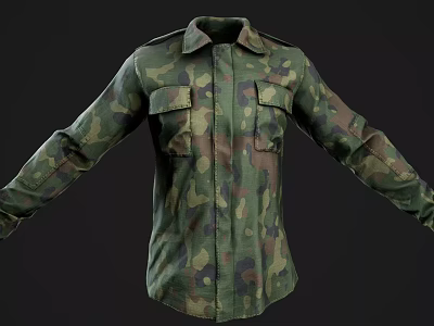 Camouflage Military Style Long Sleeve Shirt With Front Pockets And Collared Design 3d model