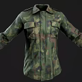 Camouflage Military Style Long Sleeve Shirt With Front Pockets And Collared Design