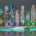 Colorful Water Playground Equipment With Surfboards Life Rings And Watermelon Decor