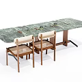 Modern Dining Table Set With Green Marble Tabletop And Wooden Frame Chairs 3d model