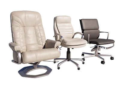 Modern Leather Office Chair Design With Beige Light Gray And Dark Gray Rolling Bases 3d model