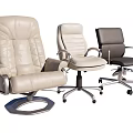 Modern Leather Office Chair Design With Beige Light Gray And Dark Gray Rolling Bases