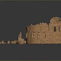Detailed Ancient Brick Ruins With Circular Arches Walls And Scattered Bricks