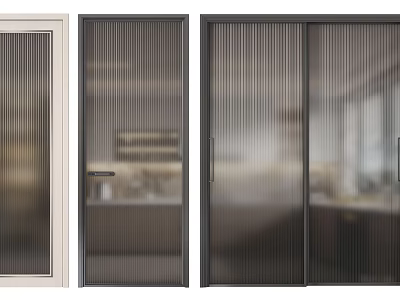 Modern Swing Doors With Ribbed Glass Design For Interior Spaces 3d model