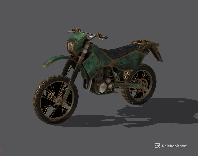 Green Vintage Motorcycle With Thick Spoked Tires And Rustic Metallic Body 3d model 