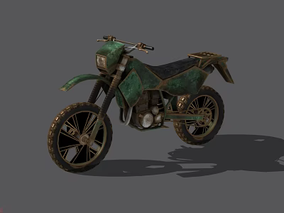 Green Vintage Motorcycle With Thick Spoked Tires And Rustic Metallic Body 3d model