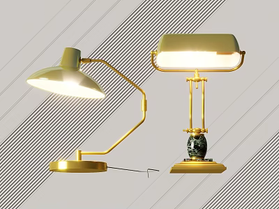 Golden Desk Lamps With Modern And Vintage Styles Adjustable Arms And Decorative Bases 3d model