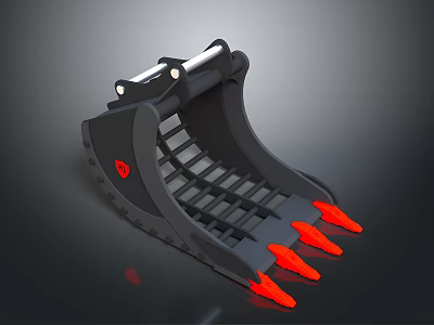 Heavy Duty Construction Utility Vehicle Bucket With Black Body Orange Teeth And Grille Design 3d model