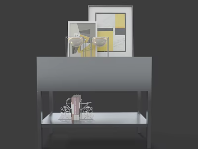Modern Decorative Cabinet With Metal Frame Shelf Artwork And Decorative Items 3d model