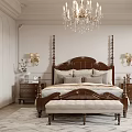 Elegant Classic Bedroom Interior Design With Four Poster Bed Wooden Nightstands And Chandelier Armchair