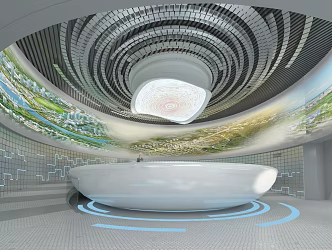 Modern Exhibition Hall Technology Exhibition Hall Front Desk Special-shaped Ceiling Technology Booth 3d model