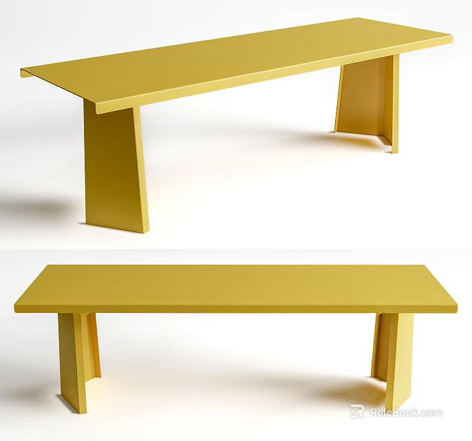 Yellow Modern Dining Table With Minimalist Design And Long Sleek Structure 3d model