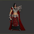 Fantasy Character With Red Cape And Armor Holding Decorative Shield Standing