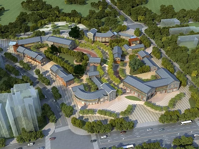 Modern Commercial Street Design With Lush Greenery And Pedestrian Walkways 3d model