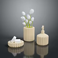 Minimalist Daily Living Essentials With White Tulips Vase Soap Dish And Pump Bottle