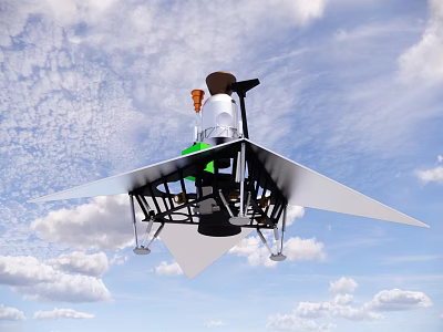 Smart Machine With White Triangular Wings Black Frame Top Component Green Section In Blue Sky 3d model