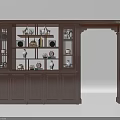 Chinese Style Wooden Display Cabinet With Multiple Shelves And Decorative Ceramic Items