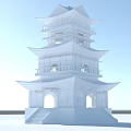 Chinese-style ancient building attic 3d model