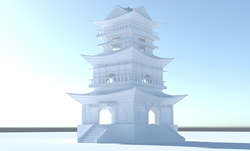 Chinese-style ancient building attic 3d model