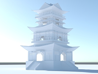 Chinese-style ancient building attic 3d model