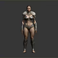 Woman In Silver Warrior Armor Full Body Standing Pose With Detailed Design