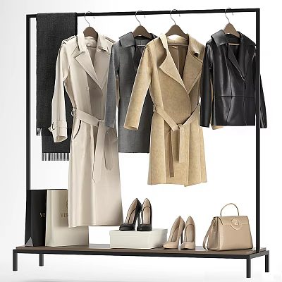 Clothing Hanger With Coats Shoes And Handbags 3d model