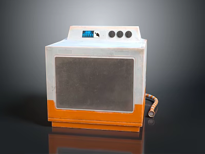 Vintage White Orange Computer With Blue Display Screen Knobs Front Panel And Coiled Cable 3d model