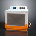 Vintage White Orange Computer With Blue Display Screen Knobs Front Panel And Coiled Cable