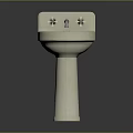 White Ceramic Pedestal Washbasin With Two Faucets And Simple Design