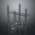 Industrial Metal Tower Equipment With Cross Beams Red Box And Blue Lights