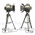 Vintage Spotlights On Tripod Stands With Rustic Metal Design And Classic Style