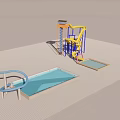 Water Park Building Components With Yellow Slides Blue Pool And Tower 3d model