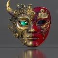 Game and Movie Character Gold Red Ornate Mask with Horns Green Eye Intricate Patterns