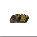 Yellow Armored Vehicle Number 3 With Bright Lights And Mechanical Details