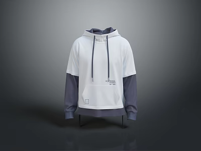 White and Gray Color Block Hoodie with Drawstring Front Pocket Casual Fashion Design 3d model