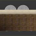 Woven Storage Basket With Beige Lining And Rolled Gray Towels