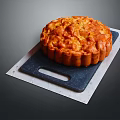 Golden Crusted Round Homemade Pie On Black Cutting Board With Baked Texture