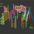 Outdoor Playground Equipment With Climbing Wall Slide Ladders And Green Wooden Structure