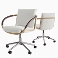 Modern Office Chair with Light Gray Fabric Wooden Armrests and Metal Casters