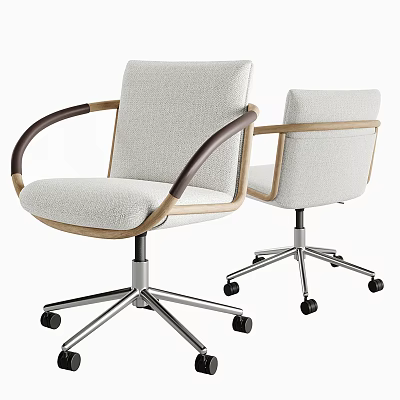Modern Office Chair with Light Gray Fabric Wooden Armrests and Metal Casters 3d model