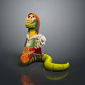 Skeleton Head Character With Green Snake Like Creature Body Decorated Cape And Patterned Clothing Design