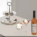 Wine Bottle And Wine Glasses With Dessert Stand Cupcakes Fresh Fruits On Window Table
