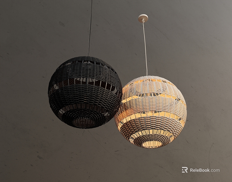 Woven Spherical Pendant Lights In Black And Light Tones For Interior Decoration 3d model 