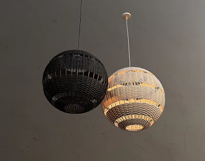 Woven Spherical Pendant Lights In Black And Light Tones For Interior Decoration 3d model