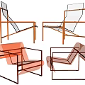 Modern Leisure Chair With Orange Frame And Transparent Material Displayed In Multiple Angles