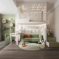 Bright Kids Room Interior With Green Sofa Play Rug Staircase And Decorative Toys