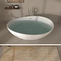 Elegant Bathroom Interior With White Freestanding Bathtub Beige Walls Framed Artwork Towel Ladder And Plant