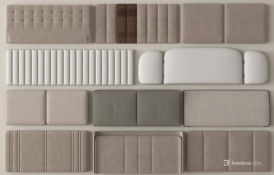 Modern Bedding Collection Featuring Various Neutral Tones Cushion Covers Pillowcases And Soft Textures 3d model