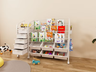 White Multi Layer Children's Bookcase With Colorful Kids Books Toys And Storage Drawers 3d model