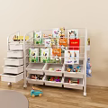 White Multi Layer Children's Bookcase With Colorful Kids Books Toys And Storage Drawers